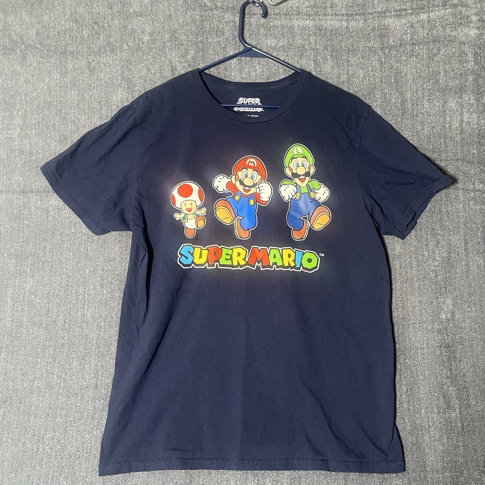 Super Mario Bros T Shirt Mens Large L Navy Blue Graphic Tee Toad Luigi Nintendo